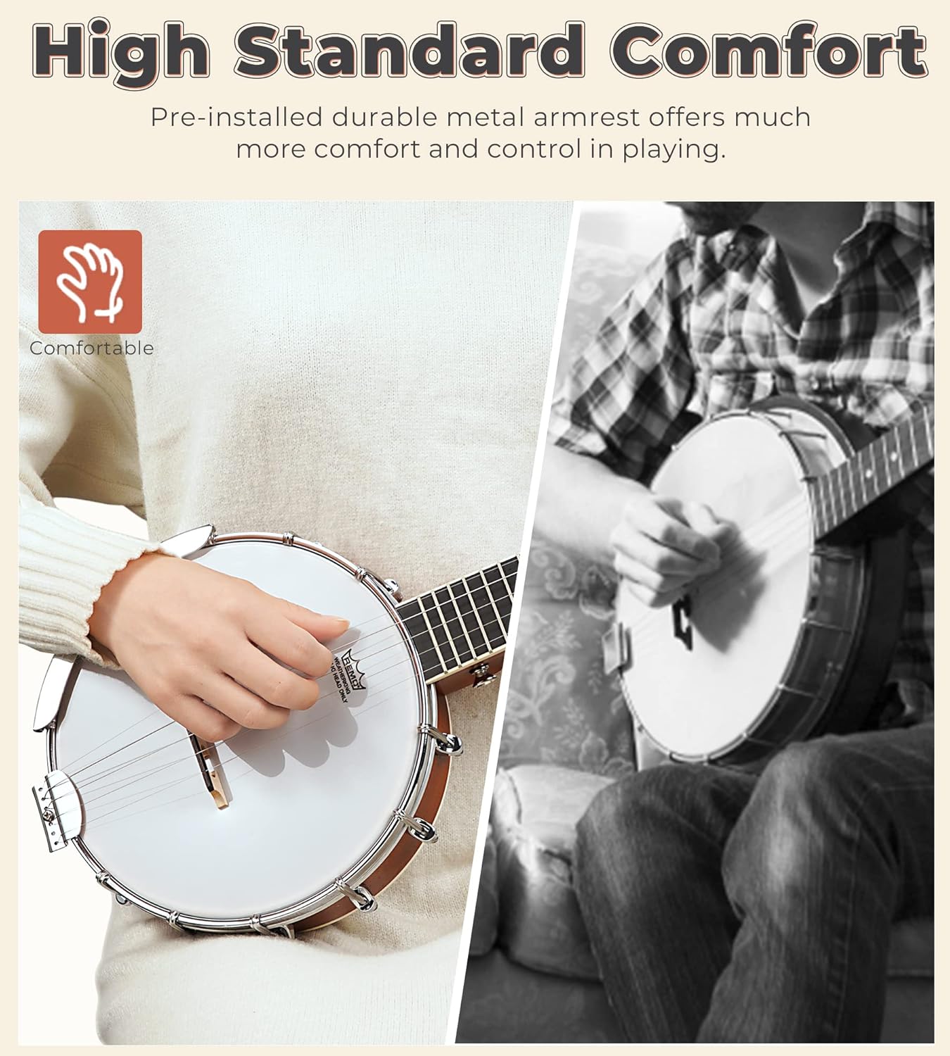 Vangoa 5 String Banjo 26 Inch, MINI Travel Banjo Beginner Kit with Remo Head, Open Back & Closed Solid Back with beginner Kit, Comfortable Carrying Bag