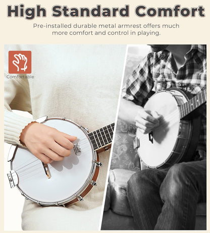 Vangoa 5 String Banjo 26 Inch, MINI Travel Banjo Beginner Kit with Remo Head, Open Back & Closed Solid Back with beginner Kit, Comfortable Carrying Bag