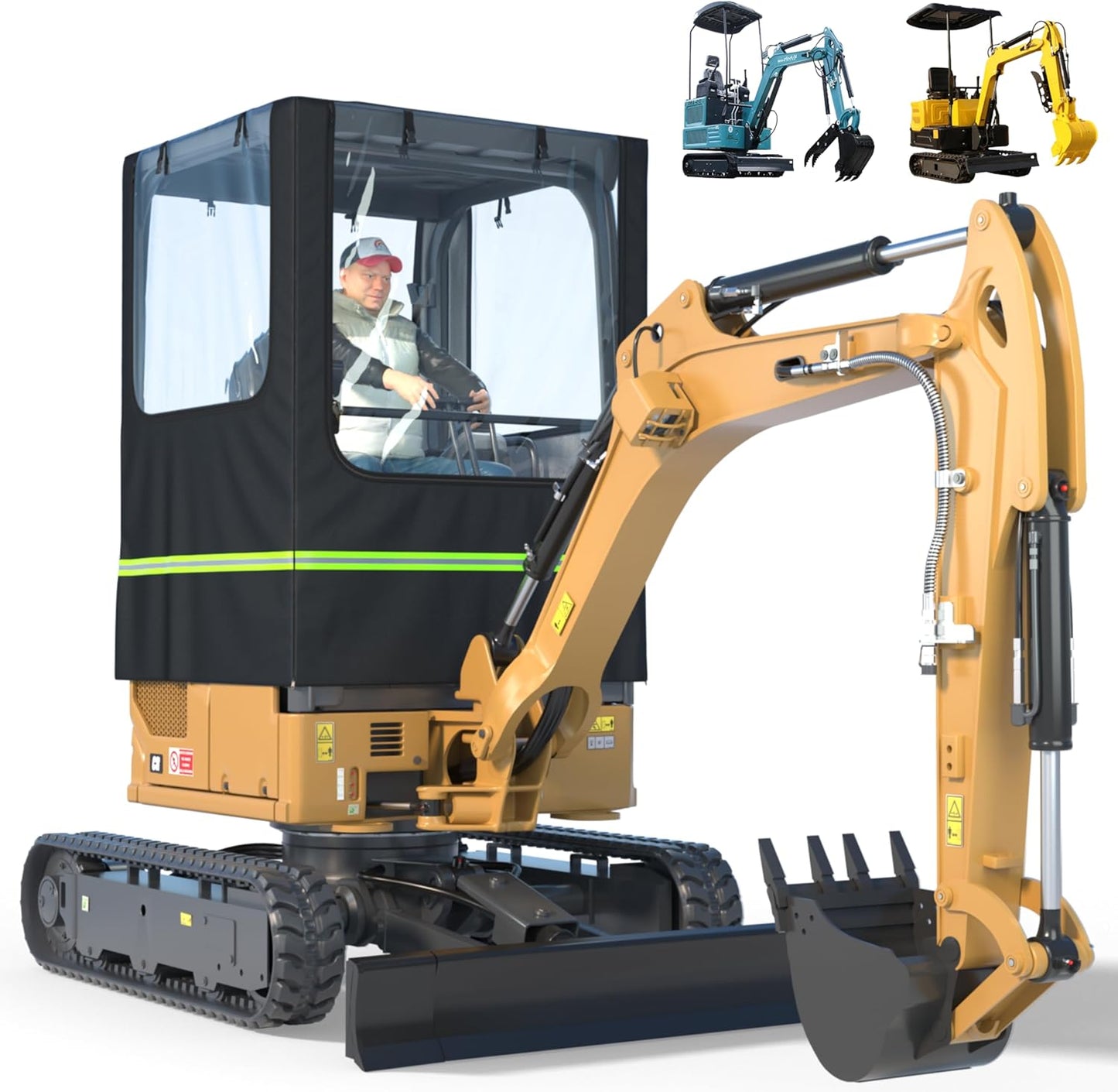 Mini Excavator Cover,Transparent Excavator Cab Enclosure,1680D Waterproof Oxford Fabric + EVA HD Transparent See-Through Material, 45x43x61in, for Bobcat E20/Kubota U17 etc, 1760-3530 lbs.(Black)