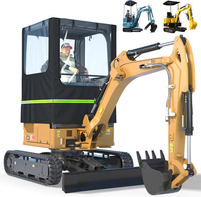 Mini Excavator Cover,Transparent Excavator Cab Enclosure,1680D Waterproof Oxford Fabric + EVA HD Transparent See-Through Material, 45x43x61in, for Bobcat E20/Kubota U17 etc, 1760-3530 lbs.(Black)