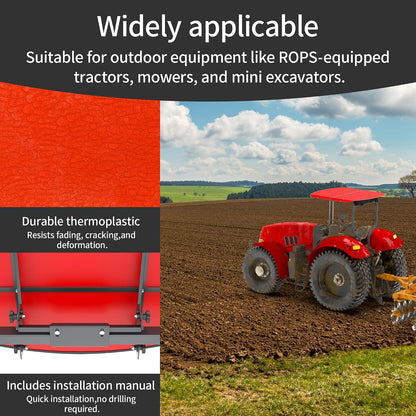 Tractor and Mowers Canopy for ROPS 53-3/8" X 53-3/8"- High-Density Thermoplastic Mowers Umbrella (Will Add About 4'' to The Height of The Tractor)-Red