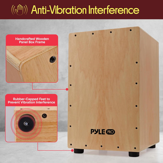 Pyle Cajon-Wooden Percussion Box, with Internal Guitar Strings, Full Size, 12.0’’ x 12.0’’ x 18.0’’ (PCJD18)