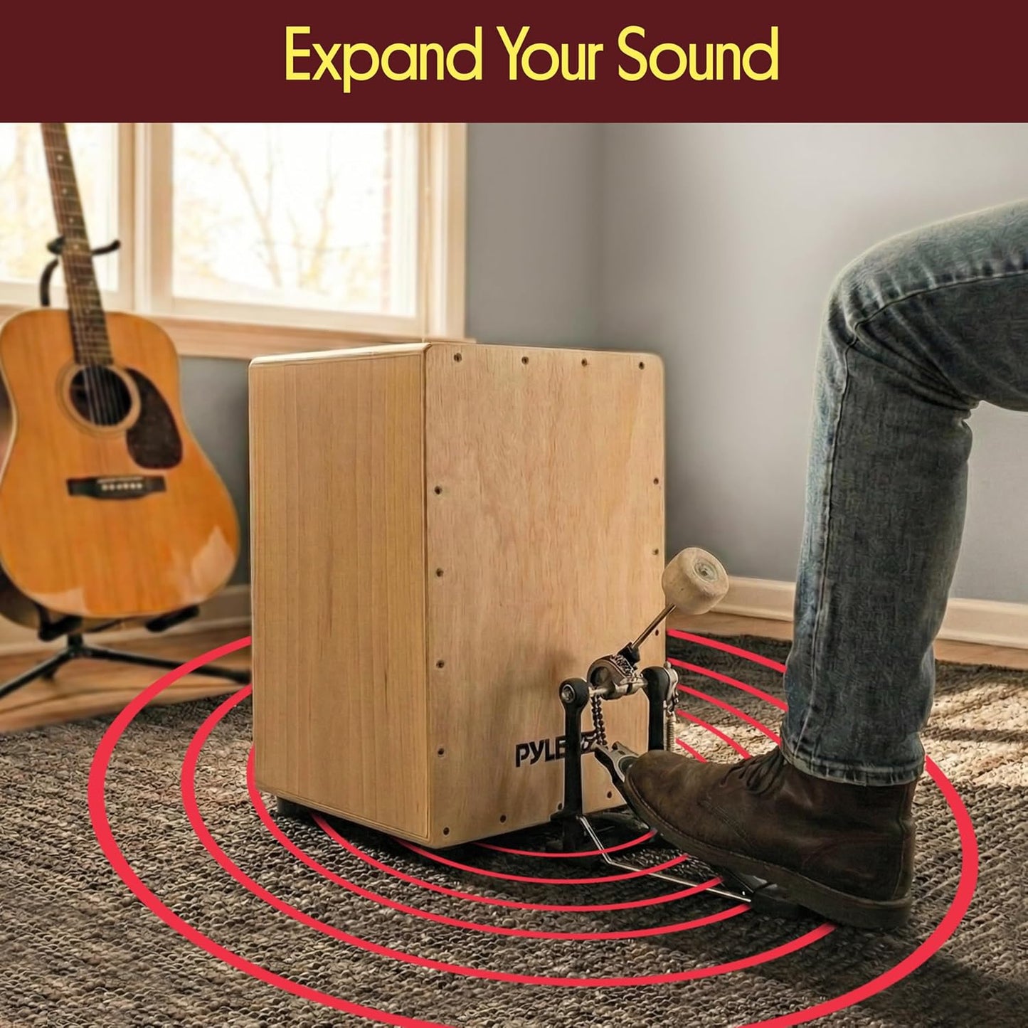 Pyle Cajon-Wooden Percussion Box, with Internal Guitar Strings, Full Size, 12.0’’ x 12.0’’ x 18.0’’ (PCJD18)