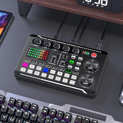 Facmogu Podcast Equipment Bundle, F998 Live Sound Card with BM800 Recording Studio Microphone, Professional Live Sound Card w/Dj Mixer Effects & Voice Changer for Live Streaming Gaming YouTube TikTok