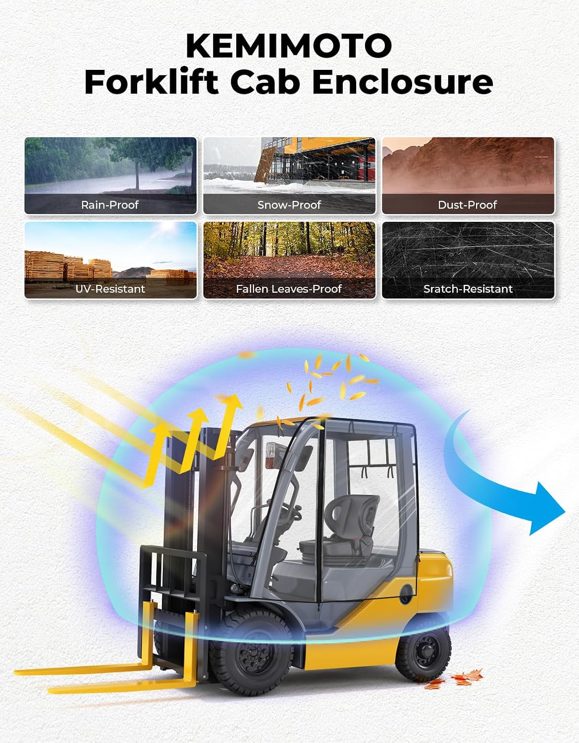 KEMIMOTO Forklift Rain Cover with Rear Window, Fit Forklift up to 8000 lb | Waterproof Cab Enclosure Clear Fork Truck Cover with 0.5MM PVC Film, Anti-UV Universal Fit, 61"Top 51" L x 41" W x 51" H