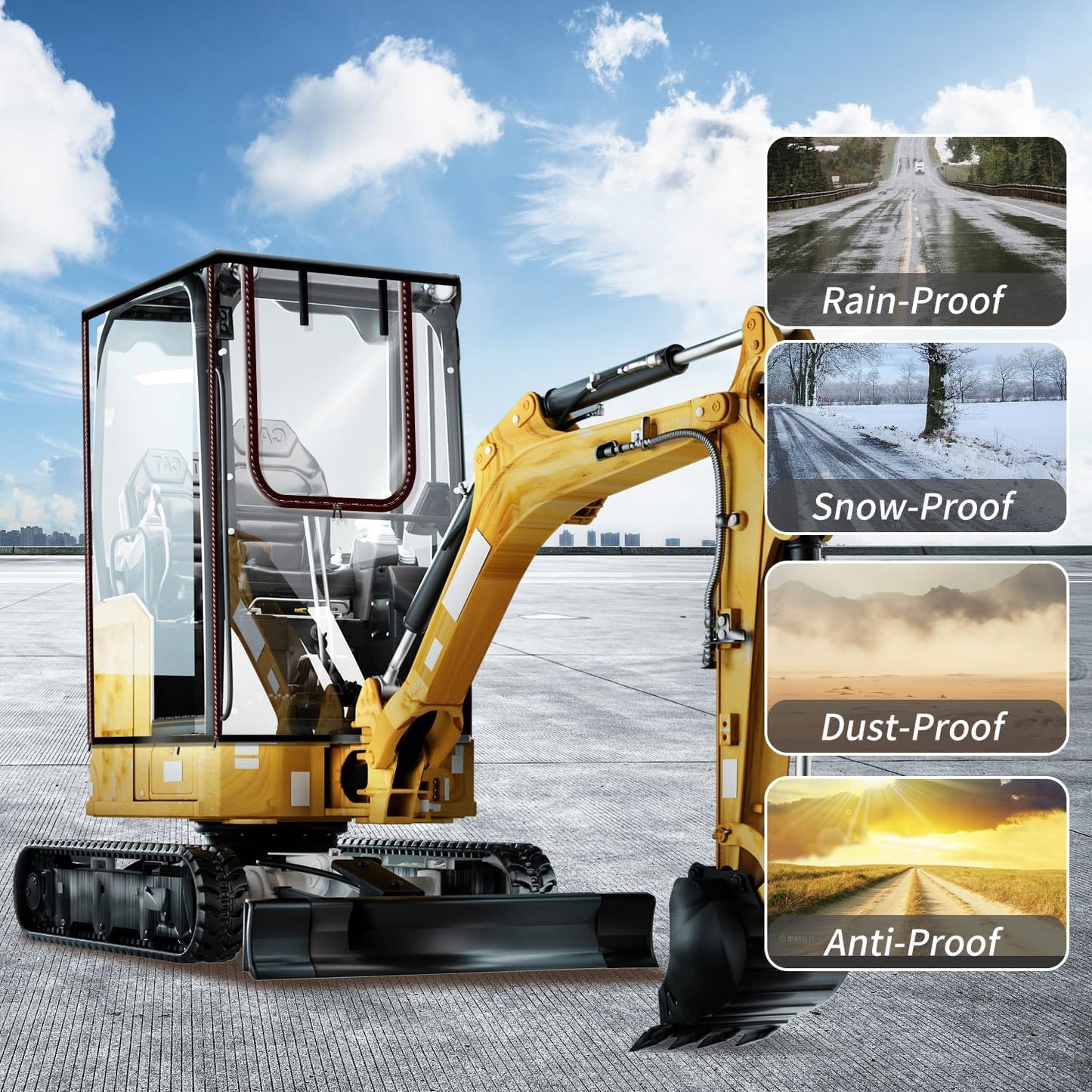 Upgraded Mini Excavator Cover, Waterproof Small Excavator Cover, Clear Enclosure Cover with 600D Oxford-Fabric & PVC Compatible with Bobcat E20/Kubota U17 for 1760-3530 lbs