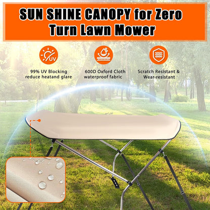 Sun Shade Canopy for Zero Turn Lawn Mower, Waterproof Fabric UV Protection, Lawn Mover Canopy with Raise Bracket Fits John Deere, Kubota, Cub Cadet, Troy-Bilt, Bimini Top Straps Attachment