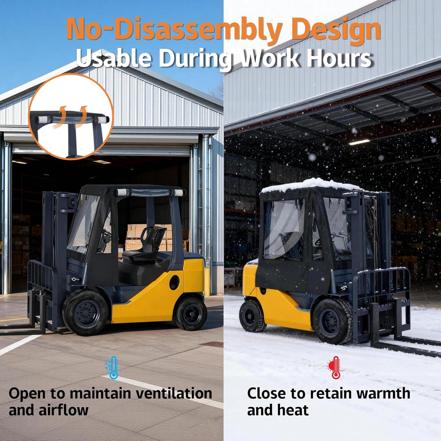 Forklift Cover,Cab Rain Cover,600D Heavy Duty Waterproof Fabric+EVA Transparent,More Tear Resistant,Forklift Fits All Forklifts Up to 6000Lb, All Weather Protection