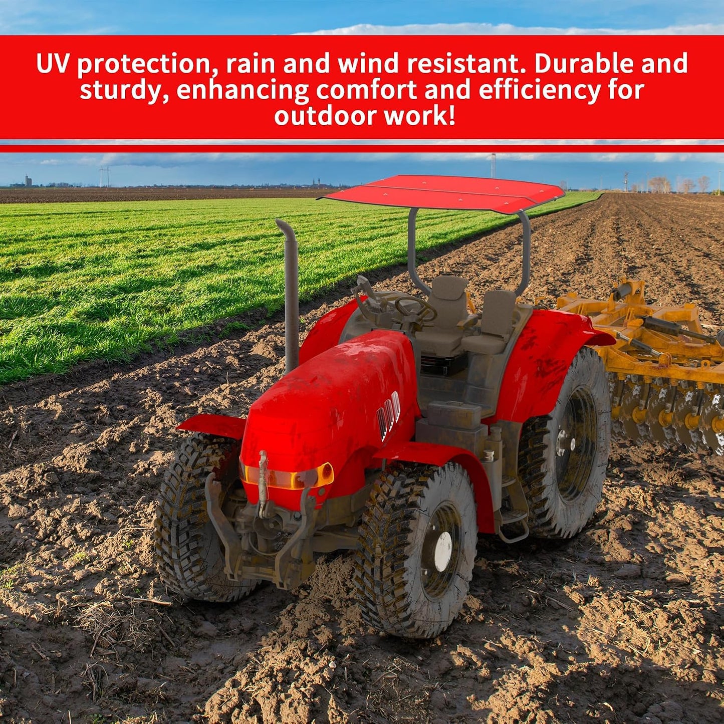 Tractor and Mowers Canopy for ROPS 53-3/8" X 53-3/8"- High-Density Thermoplastic Mowers Umbrella (Will Add About 4'' to The Height of The Tractor)-Red