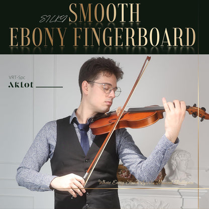 AKLOT Ergonomic Acoustic 4/4 Violin: Lesson Book, Solid Wood Intermediate Beginner Matte Fiddle, with Hard Case, Extra String, Bow, Shoulder Rest, Tuner, Fretboard Stickers, Full Size Adults Violen
