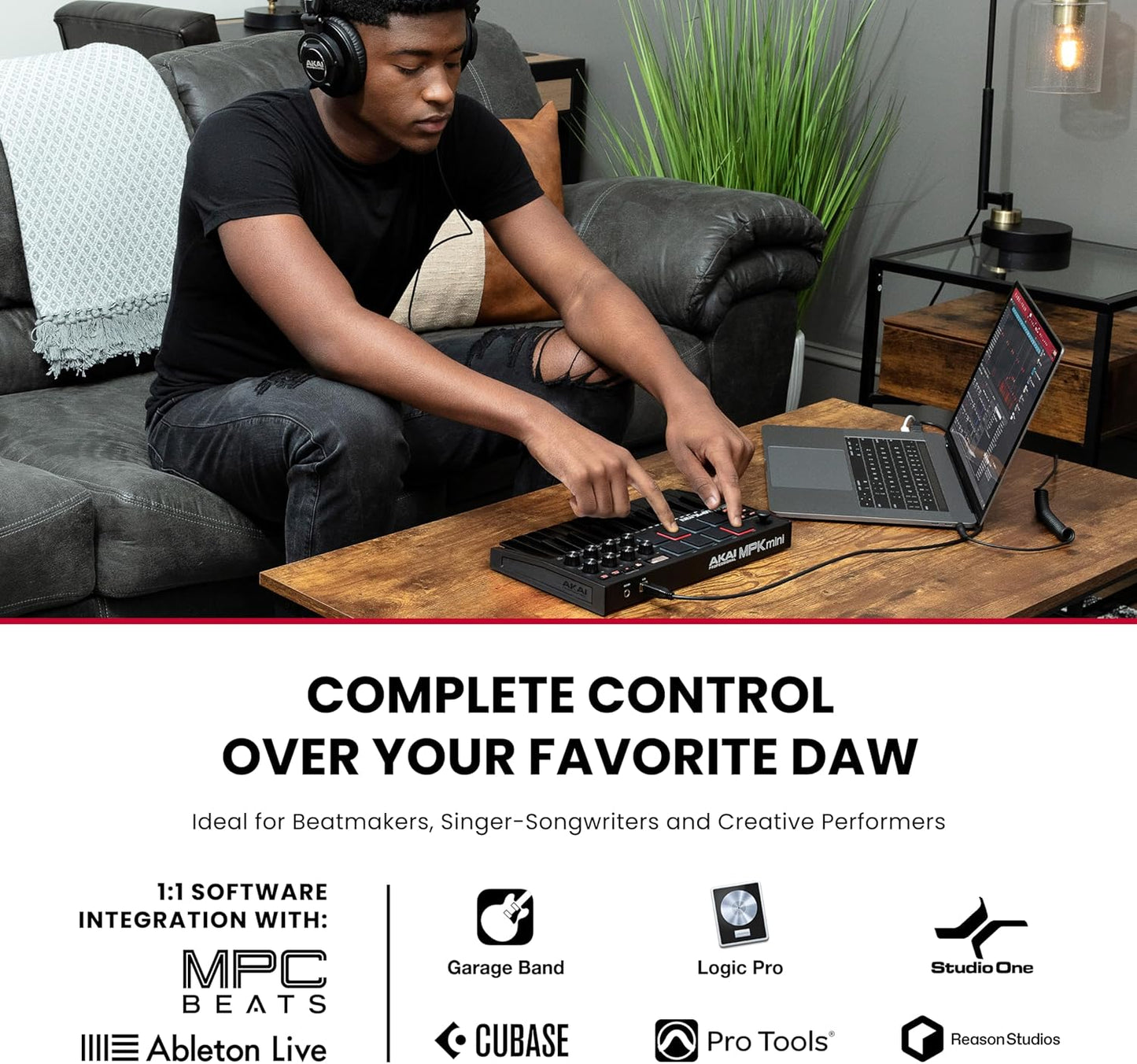 Akai Professional MPK Mini MK3 25 Key USB MIDI Keyboard Controller With 8 Backlit Drum Pads, 8 Knobs, Music Production Software and Native Instruments Sound Package (NKS Integration), Black