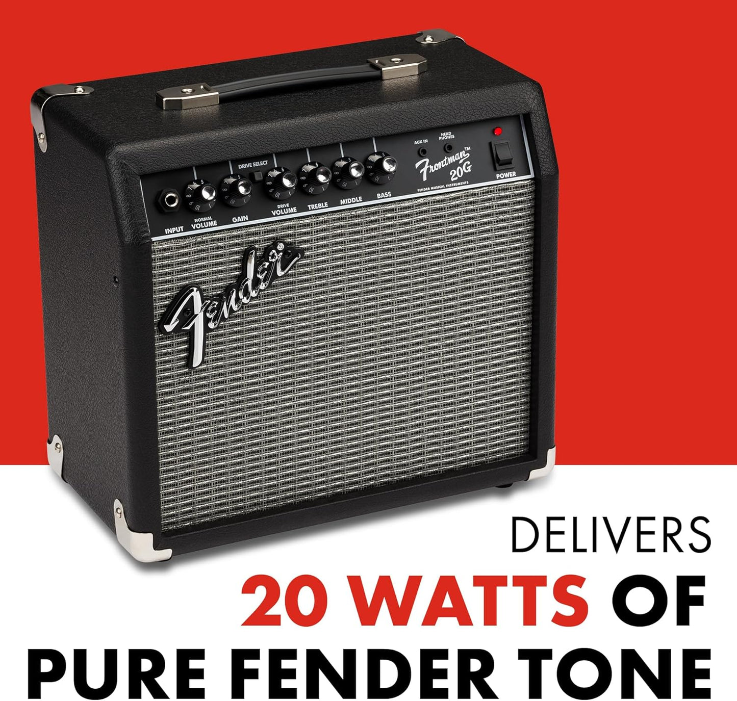 Fender Frontman 20G Guitar Amp, 20 Watts, with 2-Year Warranty 6 Inch Fender Special Design Speaker, 10x16x16 inches Black