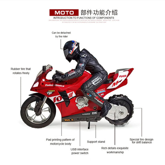 Simulation Remote Control Motorcycle Self-stabilizing Balance System Stunt Driving In Situ Rotation Cool Light Children's RC Car Red
