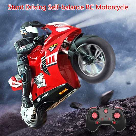 Simulation Remote Control Motorcycle Self-stabilizing Balance System Stunt Driving In Situ Rotation Cool Light Children's RC Car Red