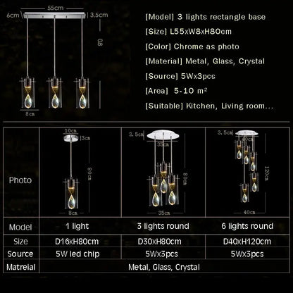Modern Crystal Led Pendant Light Fixtures Luxury Suspension Glass Design Hanging Lamp Dining Room Kitchen Home Decor Lighting