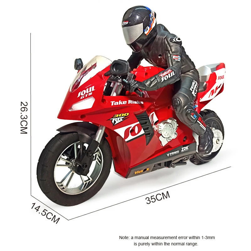 Simulation Remote Control Motorcycle Self-stabilizing Balance System Stunt Driving In Situ Rotation Cool Light Children's RC Car Red