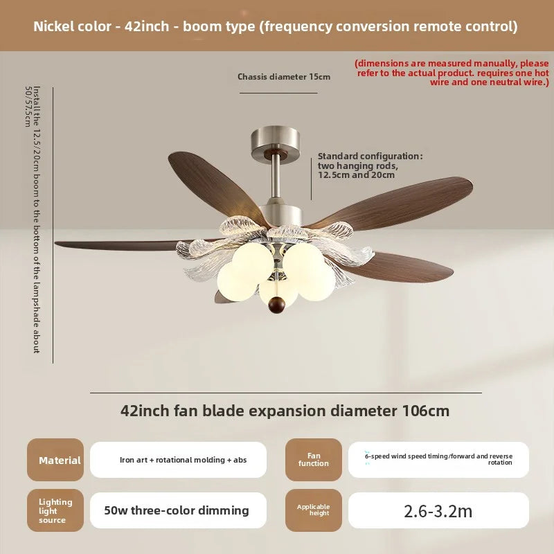 Medieval-Style Restaurant Fan Lamp New French Retro Luxurious And Romantic Ceiling Fan Lamp Creative Flower-Shaped Magic Bean La, Blade Color: A 5Heads 42 Inches