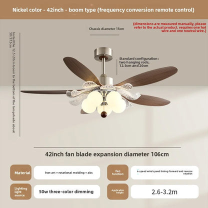 Medieval-Style Restaurant Fan Lamp New French Retro Luxurious And Romantic Ceiling Fan Lamp Creative Flower-Shaped Magic Bean La, Blade Color: A 5Heads 42 Inches