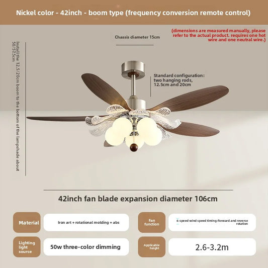 Medieval-Style Restaurant Fan Lamp New French Retro Luxurious And Romantic Ceiling Fan Lamp Creative Flower-Shaped Magic Bean La, Blade Color: A 5Heads 42 Inches
