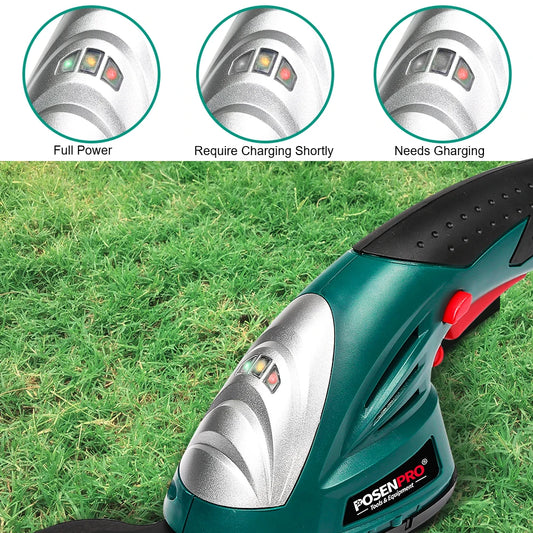 POSENPRO Cordless 7.2V Hedge & Grass Trimmer Shear Shrubber Handheld Trimmer,2 IN 1 Garden Tools Outdoor Power Tools UL Plug