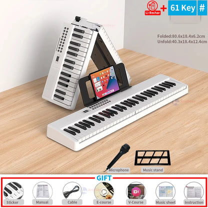 New Folding Piano 88 Keys Midi Musical Keyboard Professional Children's Music Instruments Adult Electronic Portable Synthesizer 61Key White