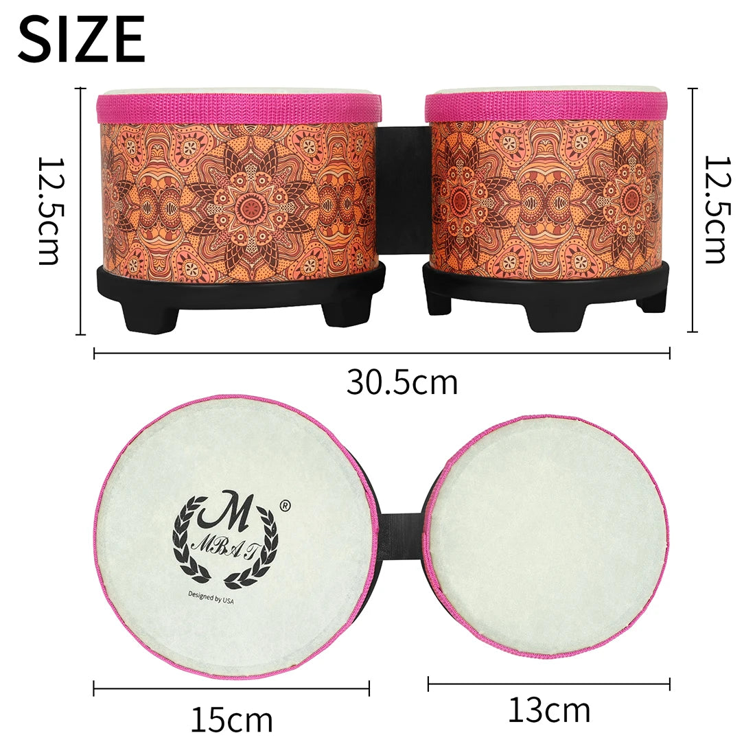 MBAT 4 +5 Inch Bongos Drum Set Percussion Instrument Indian Bongo Drum Cuban Portable Percussion Child Educational Toy
