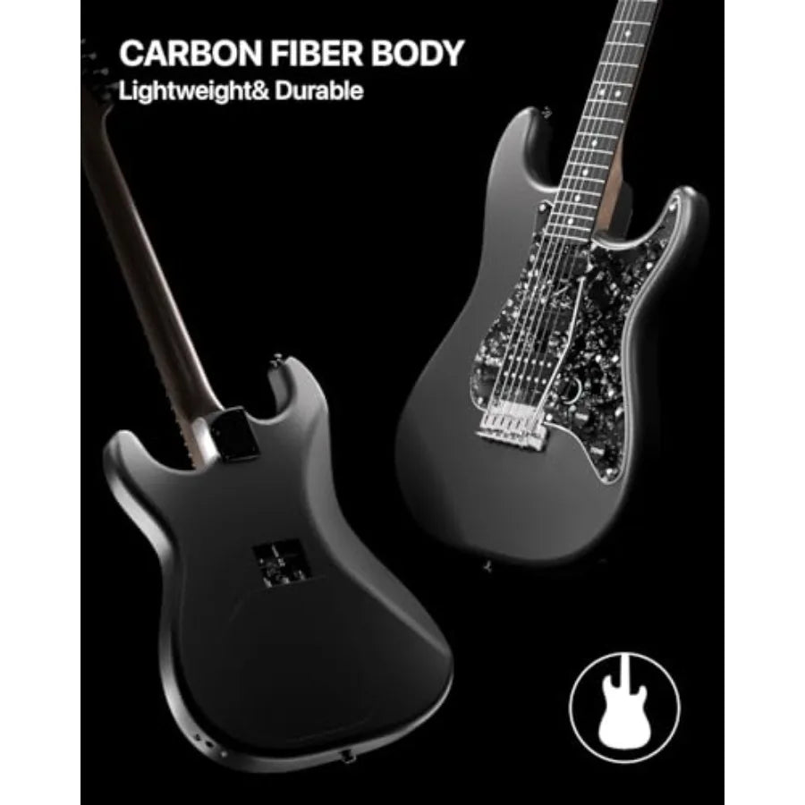 Smart Electric Guitar with Carbon Fiber Body Custom Ceramic Pickups 4 DSP Presets USB-C OTG Recording Headphone Output Black In