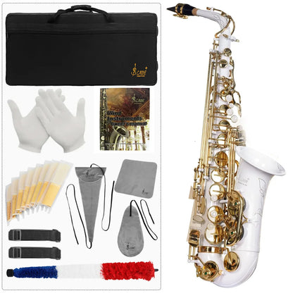 SLADE White Gold Key Alto Saxophone Beginner Set for Adult Student Sax Eb Professional Brass Saxophone with Woodwind Parts White gold key