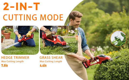 XYSD 2-in-1 Cordless Hedge Trimmer, with Battery , Cordless Grass Shear & Shrubbery Trimmer for Gardens, Yards and lawns