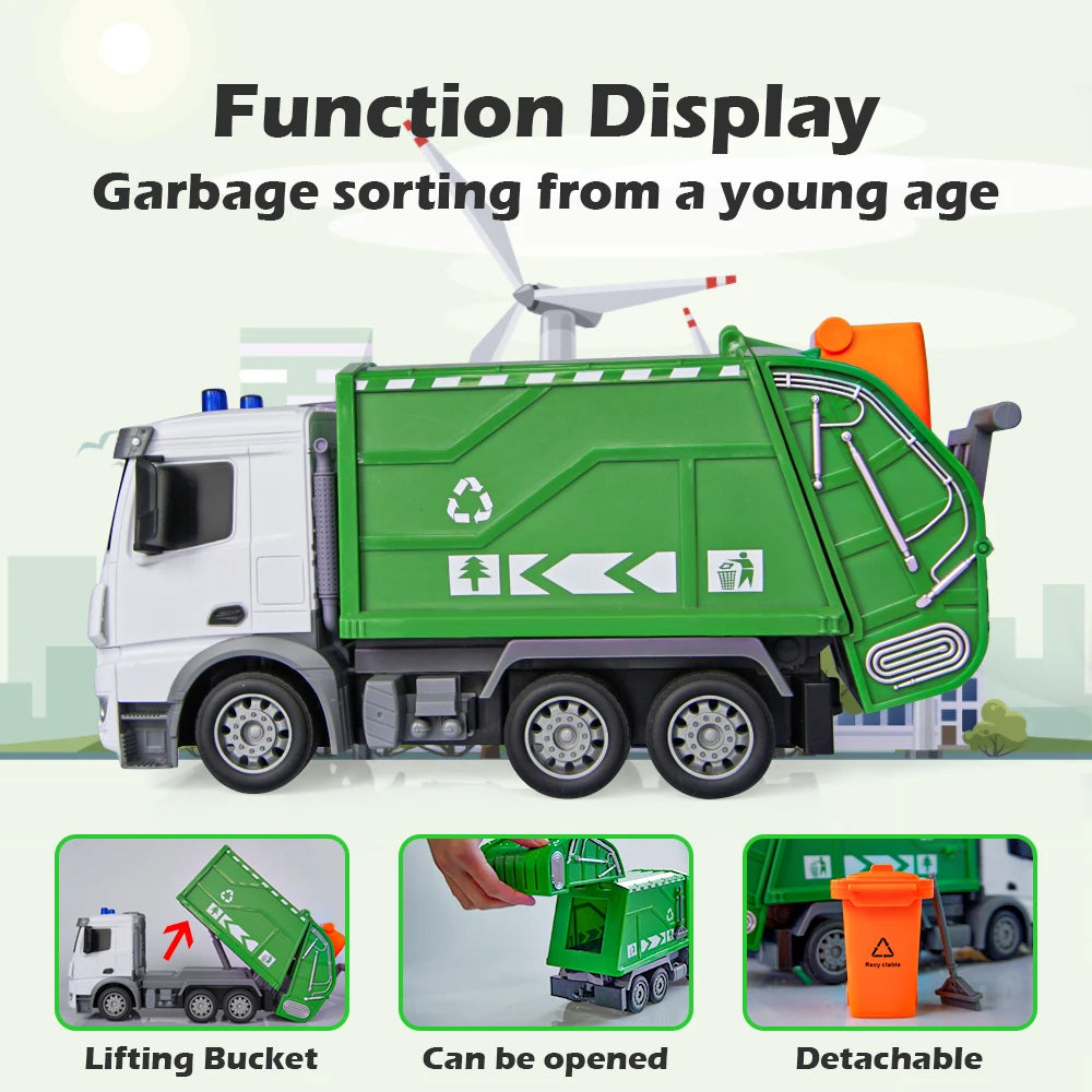 1:24 RC Truck Garbage Car Heavy Tractor Model Engineering Car Radio Controlled Sanitation Eletric Vehicle Car Toys for Boys Gift Sanitation vehicles