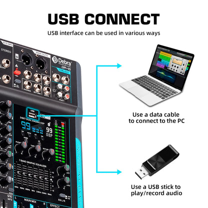 99 DSP FP-10 Audio Mixer DJ Controller 10 Channels Reverb Recording Mixing With Bluetooth 5.0 Professional Performance