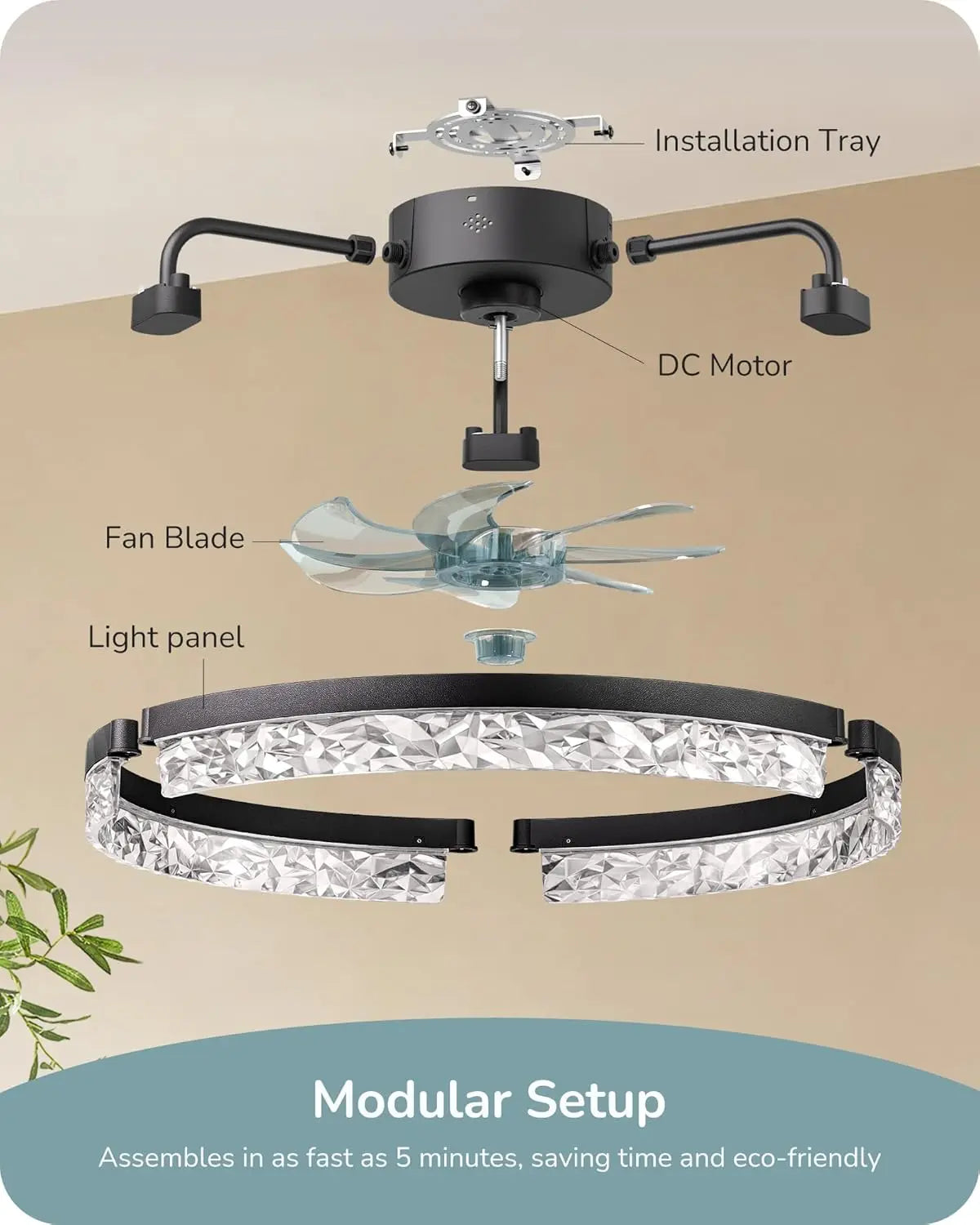 20" Low Profile Ceiling Fan with Lights and Remote, 6 Speeds Dimmable LED, DC Motor, APP Control, Black for Bedroom Kitchen