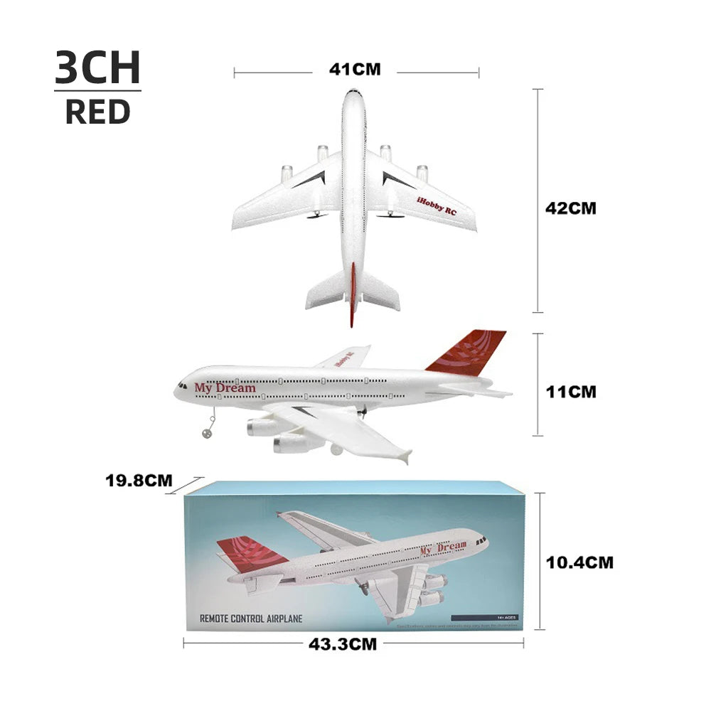 A380 Airplane Airbus RC Airplane Foam Toys 2.4G Glide Fixed Wing RTF Plane Outdoor Toys Drone Modle Easy Fly Children Gift red