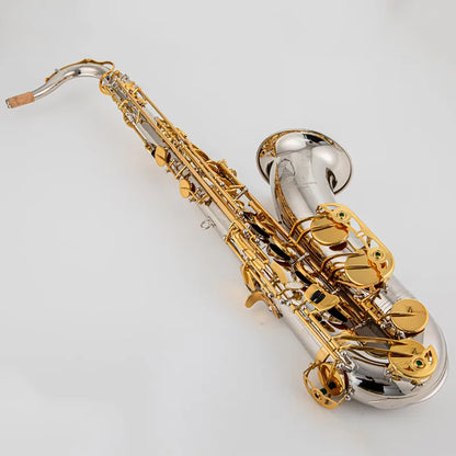 Japan Bb Tenor Saxophone Brass Silver Nickel Body Gold Key B Flat Sax Instrument with Case New