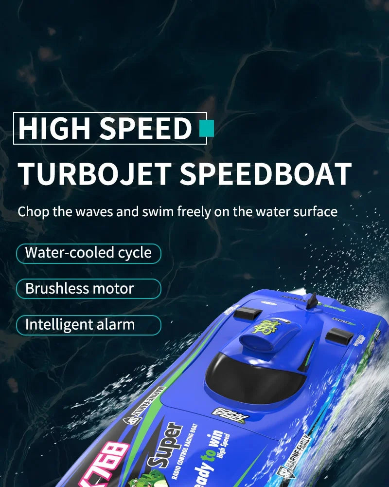 2.4G RC Speed Boat TX768 Turbojet Brushless Motor High Speed Remote Control Boat Watercraft Toys For Children Boys Gift Blue