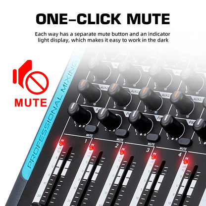 99 DSP FP-10 Audio Mixer DJ Controller 10 Channels Reverb Recording Mixing With Bluetooth 5.0 Professional Performance