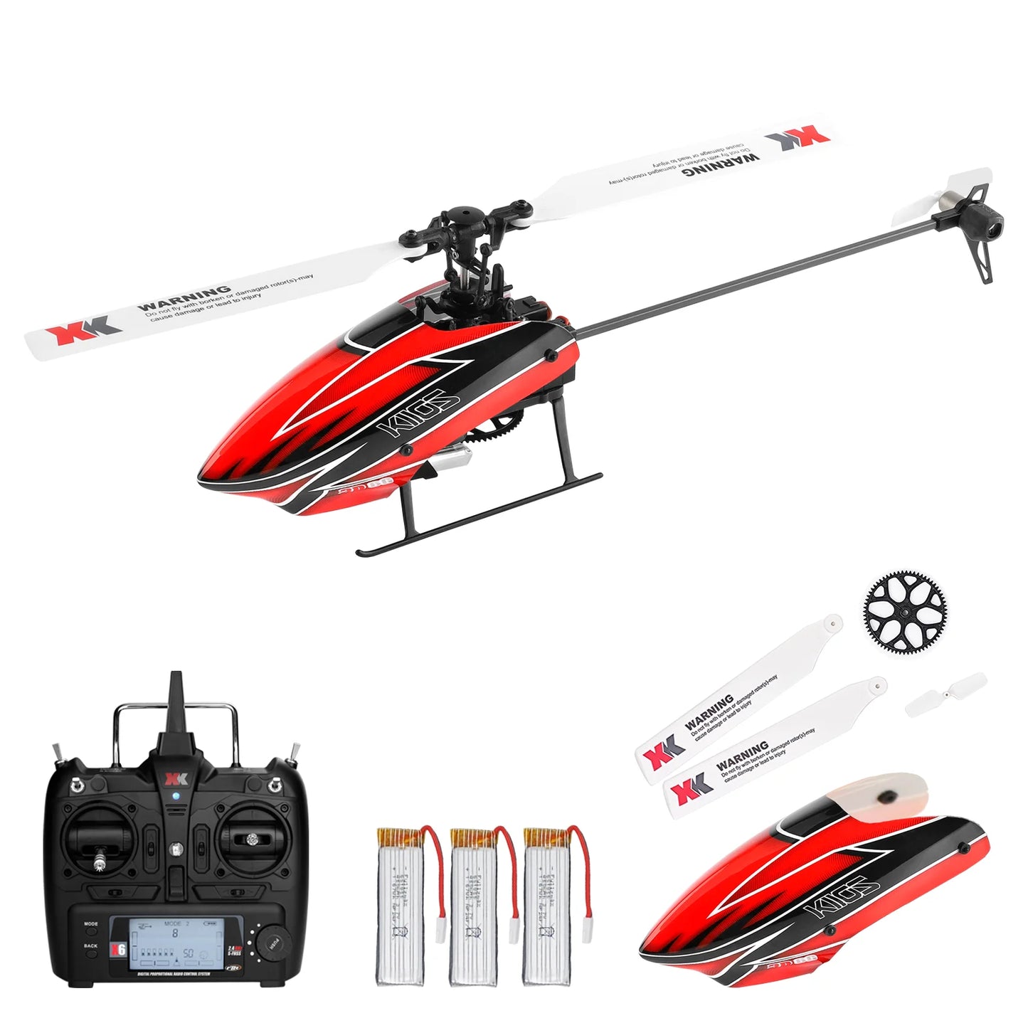 WLtoys K110S RC Helicopters for Adults,3D/6G Mode, 6 Channel Mini Remote control Helicopter,Brushless Motor, with 3 Batteries Red