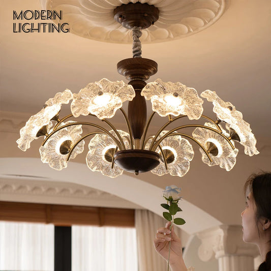 Vintage Flower Glass Bedroom LED Pendant Lights American Island Living Dining Room Chandelier Restaurant Home Decor Lamps Design