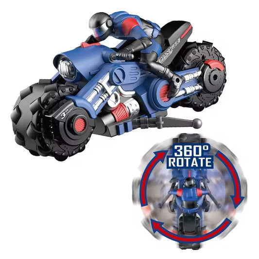 1: 10 Remote-controlled 3D Stunts Rc Motorcycle Remote-controlled Car Rotation Drift Racing Children's Electric Motorcycle Toys Blue