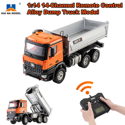 HUINA 1598 1/14 14CH Alloy RC Truck 6WD Remote Control Dump Truck RTR Electric Engineering Transport Vehicle Model Boys Gift