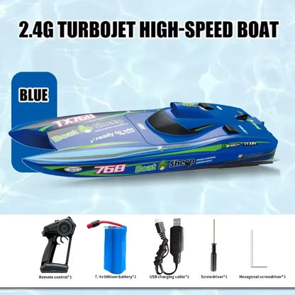 2.4G RC Speed Boat TX768 Turbojet Brushless Motor High Speed Remote Control Boat Watercraft Toys For Children Boys Gift Blue
