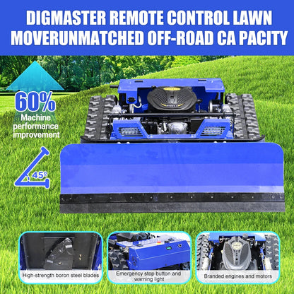 Multifunctional Remote Control Crawler Lawn Mower with Snow Plow, 225CC Gasoline Grass Cutter Robot, 550mm Cutting Width, 45° Climbing All Terrain Garden Snow Removal Machine