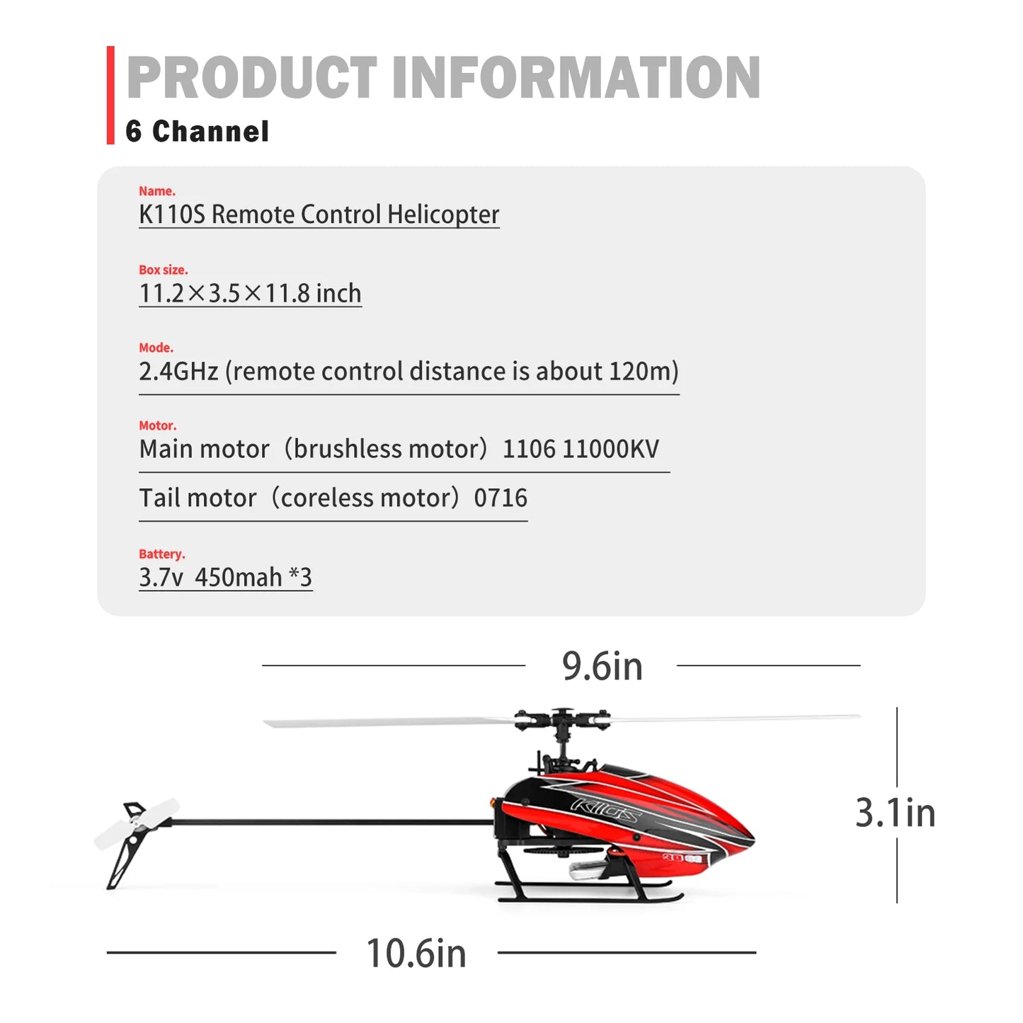 WLtoys K110S RC Helicopters for Adults,3D/6G Mode, 6 Channel Mini Remote control Helicopter,Brushless Motor, with 3 Batteries Red