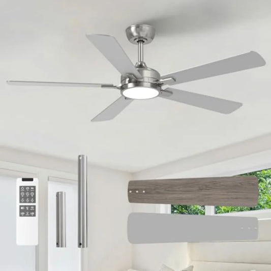 Ceiling Fans with Lights for Bedroom and Living Room, Nickel 52 Inch Modern Fan with Remote, DC Reversible Motor, Noiseless