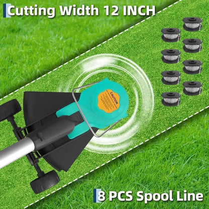 Cordless String Trimmer - Weed Wacker Battery Powered Electric Weed Trimmer with 2x2.0Ah Batteries, 12" Grass Cutter Auto Line Feed, Lawn wacker with 8 Pcs Spools, Lightweight Edger Lawn Tool