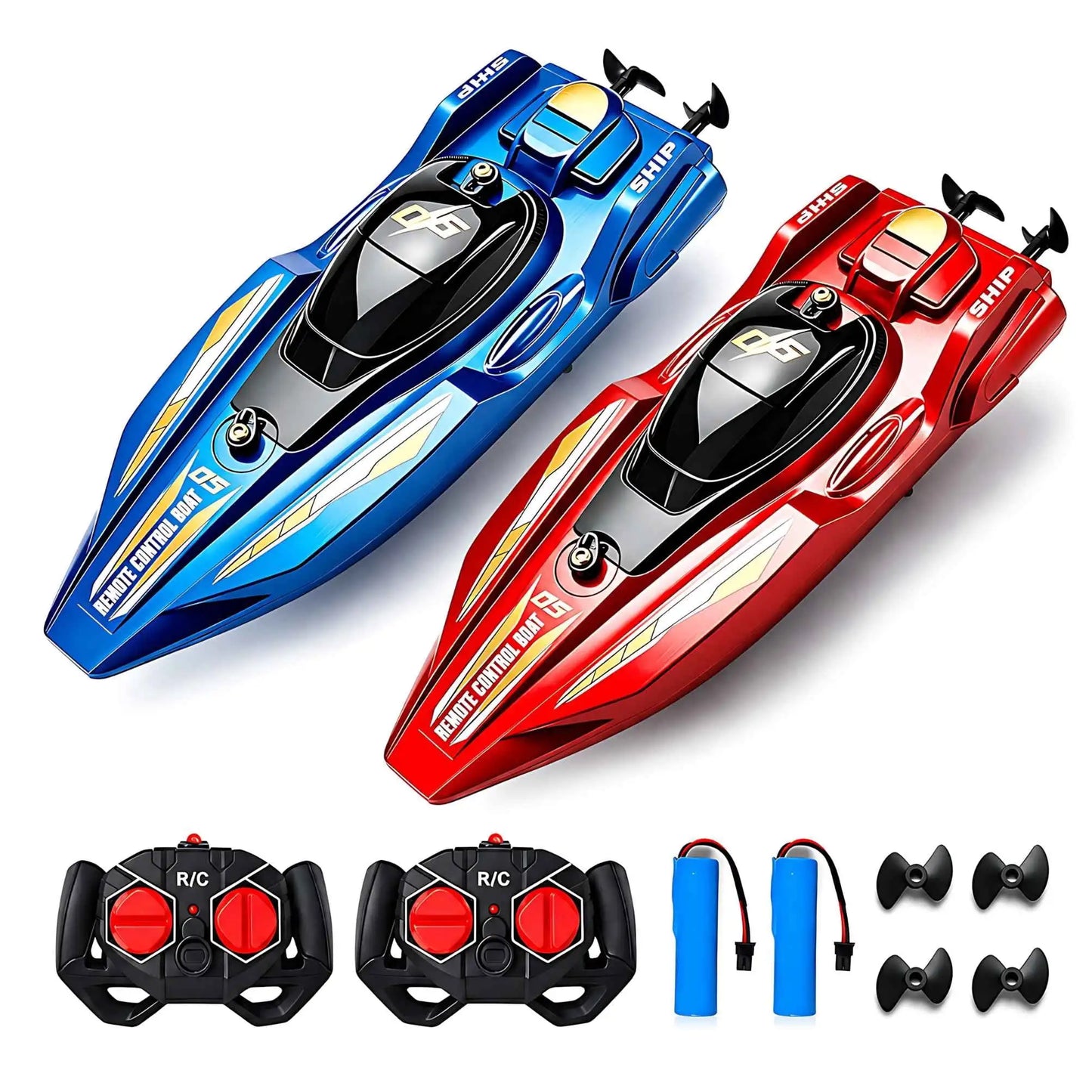 2Pcs RC Speed Boat Set Remote Control Racing Boat Dual Motor Waterproof Electric Watercraft Toy for Pool Lake Kids Boys Girls