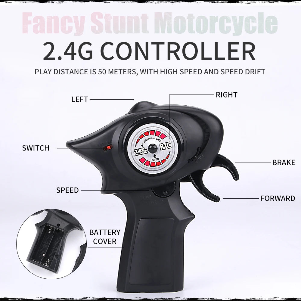 RC Motorcycle Electronic Remote Control Racing Car High Speed Electric Off-Road Car Rechargeable 2.4Ghz Stunt Motorbike For Boys Red