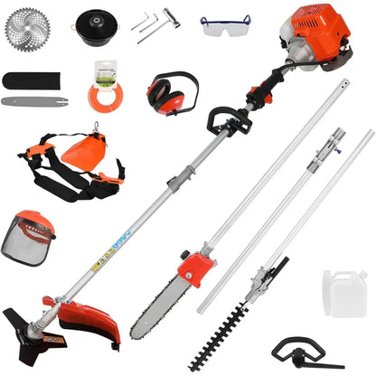 5-in-1 Multi-Function 52cc Gas Powered Garden Tool Set String Trimmer Edger Hedge Trimmer Pole Saw Brush Cutter