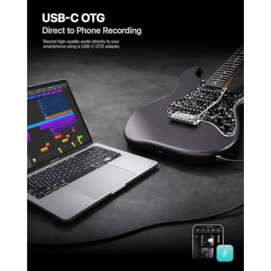 Smart Electric Guitar with Carbon Fiber Body Custom Ceramic Pickups 4 DSP Presets USB-C OTG Recording Headphone Output Black In