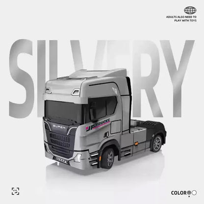 1:43 RC Truck Remote Control Trailer Truck Head with Light Gyroscope Engineering Vehicle Desktop Mini Drift Model Birthday Gifts Silver